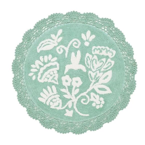 🦋 New Pioneer Woman Mazie Floral Crochet Round Cotton Bath Rug, Mint - Picture 3 of 6